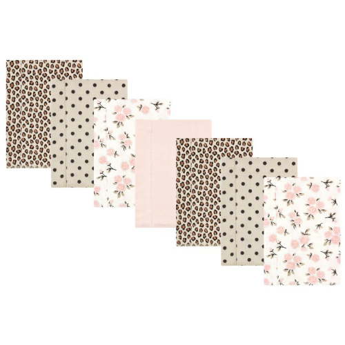 Hudson Baby Infant Girl Cotton Flannel Burp Cloths, Neutral Pink Floral 7 Pack, One Size