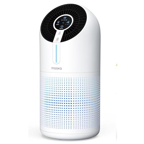 MOOKA Air Purifiers for Home Large Room up to 1095ft², H13 HEPA Filter Air Cleaner for Pets Bedroom Remove Smoke Dust Pollens Dander, Room Air Purifier with Timer Lock 4 Modes Night Light, M02