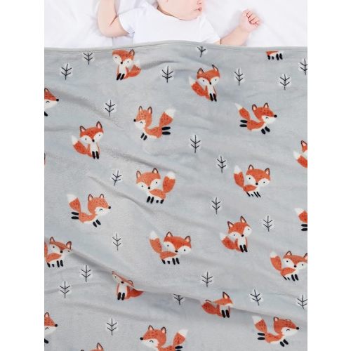 TILLYOU Toddler Flannel Blanket - Warm Cozy Baby Blanket for Boys and Girls, Smooth Cute Lightweight Blanket for Bedding Crib Stroller, 40×50 inches, Fox Forest
