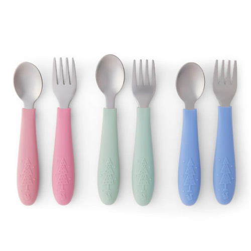 Babies/Toddler Stainless Steel Spoons + Forks with Silicone Handle