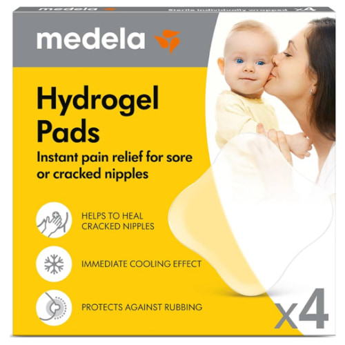 Medela Hydrogel Pads, Instant Pain Relief for Cracked or Sore Nipples from Breastfeeding and Pumping, Cooling Moisture Supports Natural Healing, Pack of 4