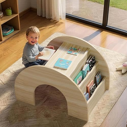 3-in-1 Kids Desk and Chair Set, Toddler Desk with Bookshelf for Ages 2-7 | Arched Baby Bookshelf with Table for Reading Drawing Playing (White)