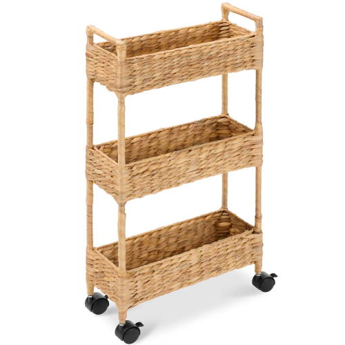 Best Choice Products 3-Tier Slim Rolling Nursery Caddy w/Wheels, Utility Cart for Storage Organization - Natural