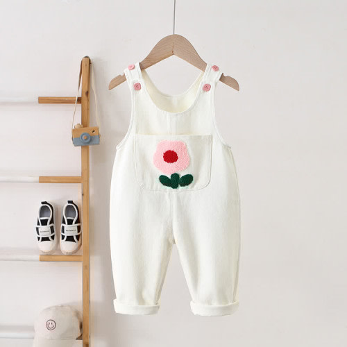 Toddler Embroidered Flower Pocket Denim Overalls