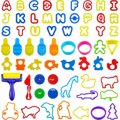 FRIMOONY Dough Tools Set for Kids, Various Plastic Molds, Assorted Colors, 45 Pieces