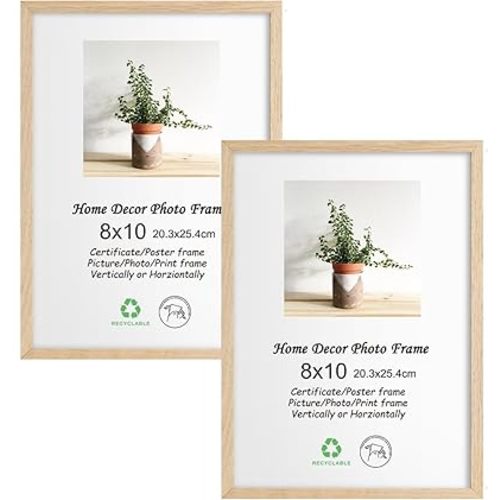 LYYYXGYP 8x10 Picture Frame 2 Pack Natural Solid Oak Wood Beige Frame, Wooden Photo Frame with Plexiglass for Wall Hanging and Tabletop Display