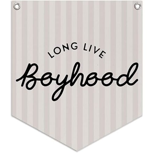 Lacama Long Live Boyhood Linen Banner,Vintage Boy Room Toddler Decor,Boy Bedroom Wall Hanging Banner Pennant Flag Decor for Nursery Playroom,12.4x14 in(Neutral Stripe)