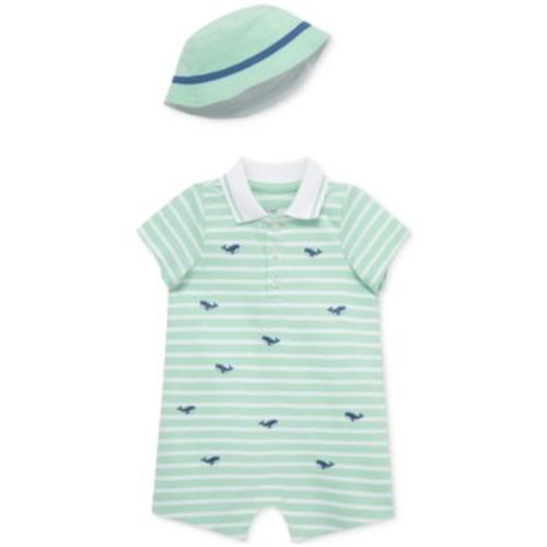 Baby Boys 2-Pc. Embroidered Cotton Romper & Bucket Hat Set