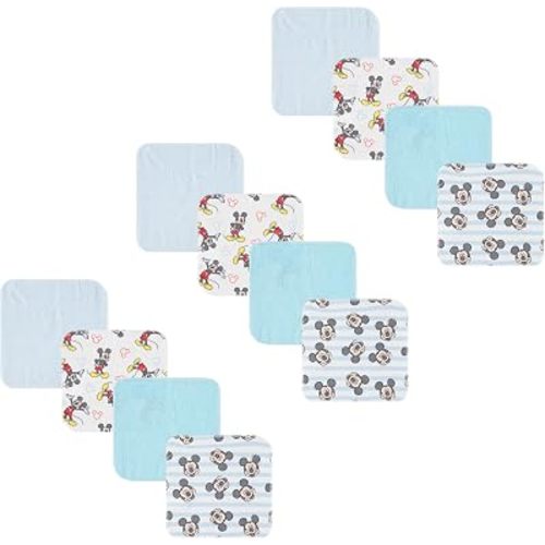 Disney Baby Washcloths 12 Pack – Ultra Soft Baby Wash Cloths, Lilo & Stitch (Stitch & Angel), Winnie the Pooh & Mickey Mouse, Absorbent Newborn Bath Essentials
