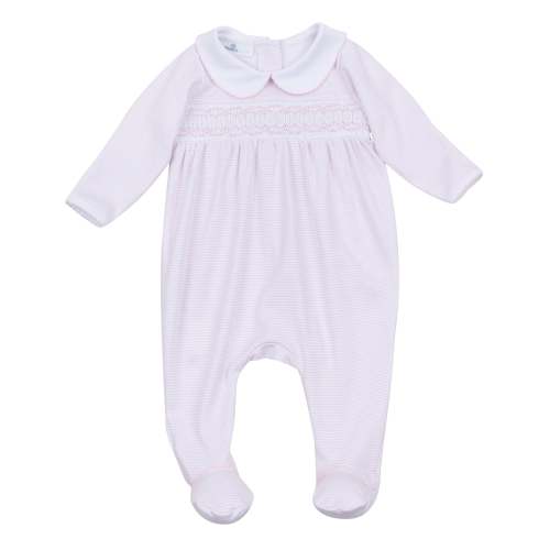Mini Stripes Smocked Footie - Pink