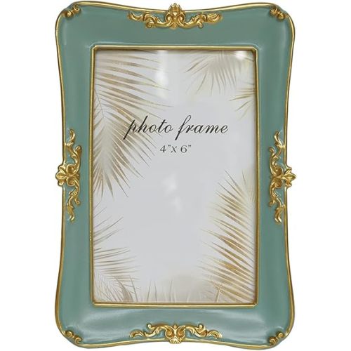 Ferrisland Vintage Tabletop Picture Frame Collection, Retro - Style Ornate Frames with Glass Front, Designed for Tabletop Display, Charming Home Decor (Green, 4X6)
