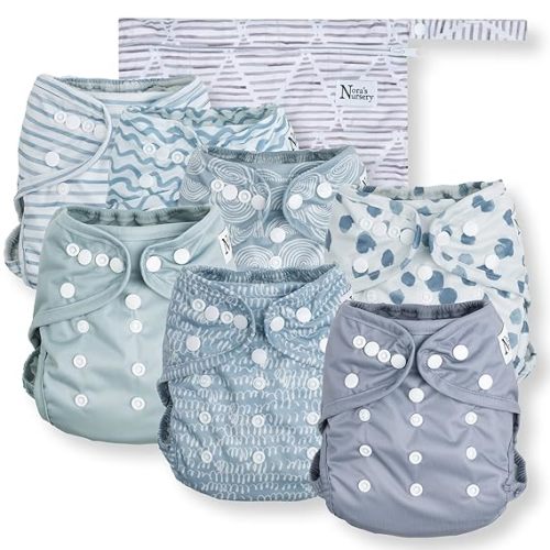 Nora's Nursery Cloth Diaper Cover, Reusable Cover with Snap Closure, Shell for Prefold, Flat, or Fitted Inserts, Includes Wet Bag - Something Blue