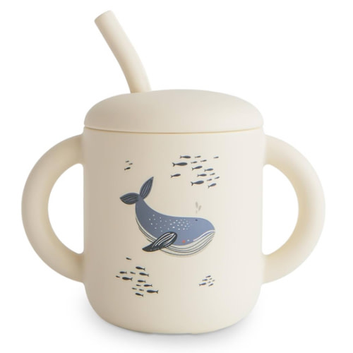 mushie 100% Silicone Training Cup & Straw for Toddlers | 6 Months+ (Whales)