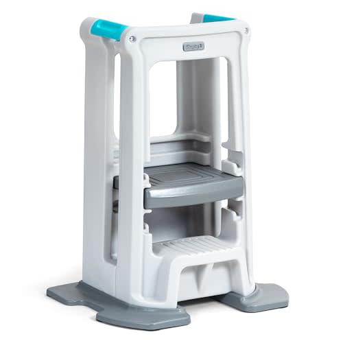 Simplay3 Toddler Tower Montessori Standing Kitchen Step Stool with Sturdy Stabilizing Base and Adjustable Platform, 20.5" D x 26" W x 34.5" H, Ages 18 Months to 5 Years, White