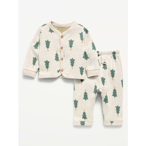 Printed Long-Sleeve Button-Front Top and Pants Set for Baby