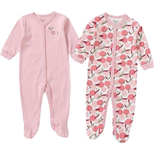 100% Cotton Infant Baby Footies 2-Pack with Snap/Zipper, 0-12 Months Soft Casual Newborn Baby Clothes