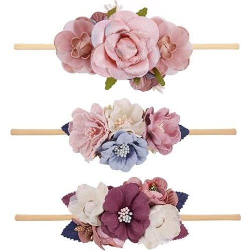 OOSAKU Baby Girl Flower Headbands Set Elastic Floral Headbands Soft Nylon Hair Band for Newborn Toddler Hair Accessories (Z3)