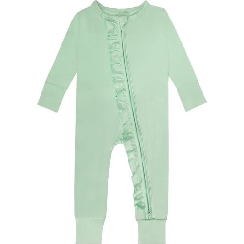 GUISBY Rayon Baby Long Sleeve Footless Rompers, 2 Way Zipper with Ruffle Sleepers 0-24 Months