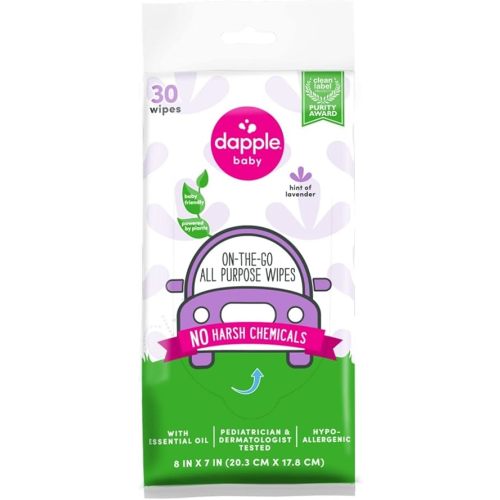Dapple baby All Purpose Wipes, Hypoallergenic & Powered by Plants Cleaning Wipes, Hint of Lavender, 30 Count (Pack of 1)