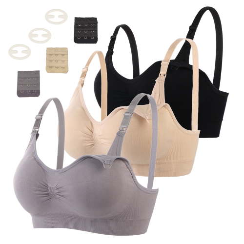 luopital 3Pcs Women's Comfortable Maternity Bras for Nursing, Seamless Wireless Sleep Bralette, S