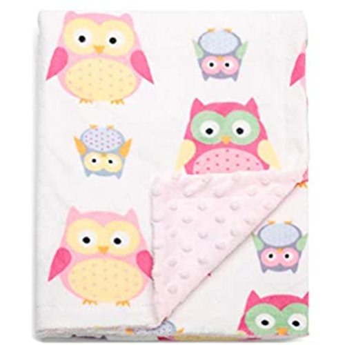 BORITAR Baby Blanket Soft Minky with Double Layer Dotted Backing, Lovely Pink Owls Printed 30 x 40 Inch, Receiving Blankets