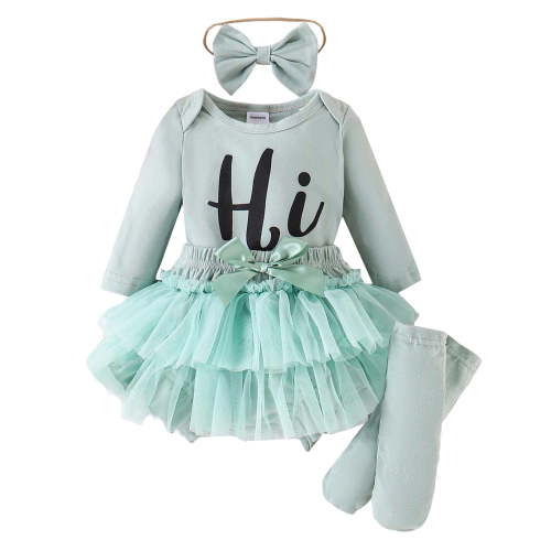 WIBACKER Newborn Baby Girl Outfit Infant Girls Outfits Long Sleeve Ruffle Romper+Tulle Tutu Skirt+Leg Warmer+Headband 4Pcs Clothes Set