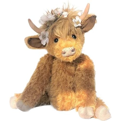Scottish Highland Cow Plush, Realistic Cow Stuffed Animals Soft Farm Plushie, Cuddly Highland Cow Accompany Plush Decorative Pillow Birthday Gifts for Boys Girls-White