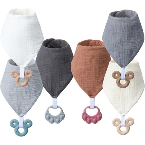 COOROBIN Baby Bandana Drool Bibs 6-pack - 100% Cotton Baby Bibs with Teether for Teething