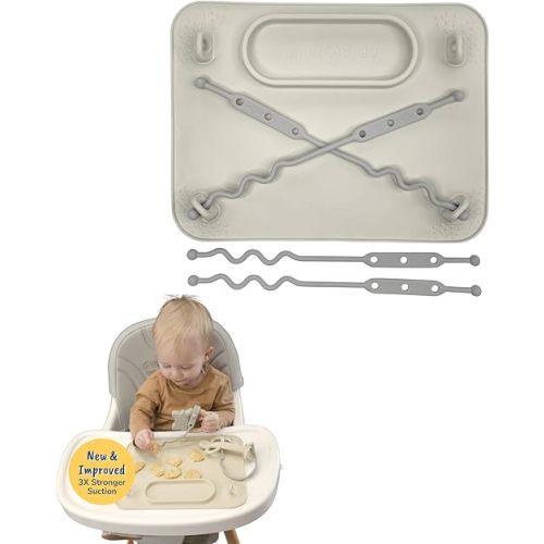 Busy Baby Silicone Mat NEW Suction Cups for Self Feeding with 4 Straps(Tan)
