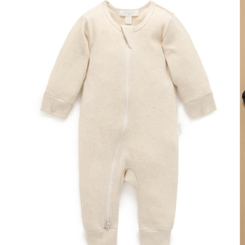 Beige Ribbed Zip Growsuit - Baby Growsuits - Purebaby - Purebaby