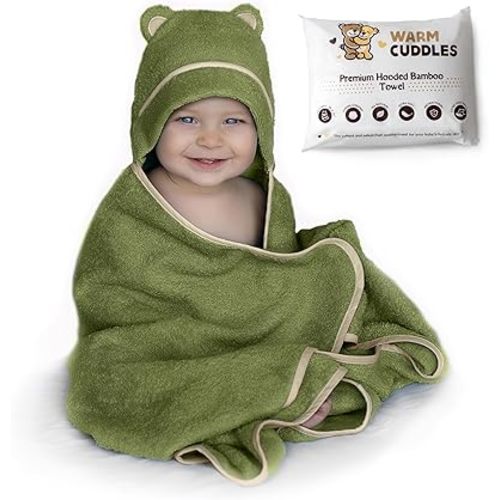 Premium Baby Bath Towel - Rayon Made from Bamboo Hooded Baby Towels - Newborn Baby Towel with Hood - Large Hooded Towel for Newborn Infant Boy Girl (Olive)