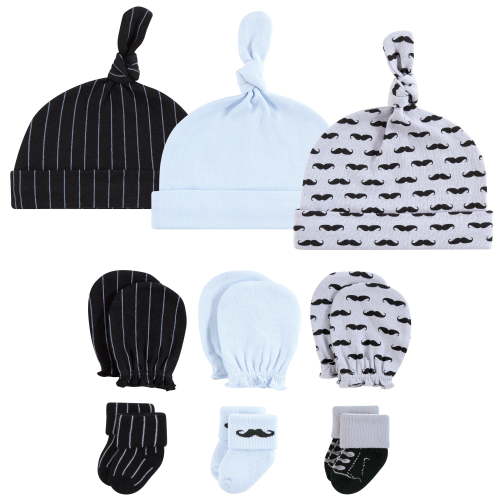 Hudson Baby Unisex Baby Caps, Mittens and Socks Set, Little Mustache, 0-6 Months