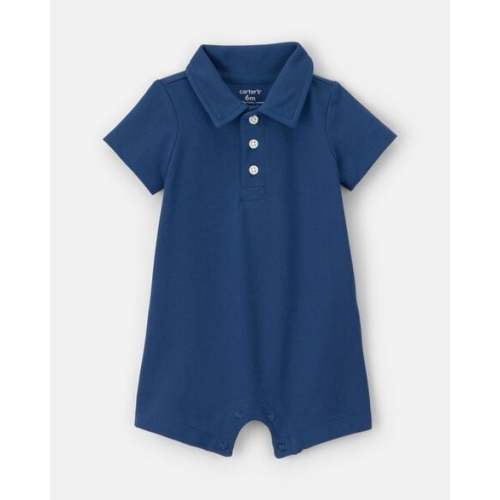 Baby Boy Pique Polo Short-Sleeve Romper - Navy Blue | Carter's