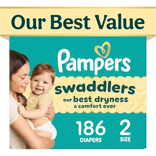 Swaddlers Diapers, Size 2 (10-22 lbs), 186 Count, Fragrance Free, Hypoallergenic, Absorbent, Pediatrician Recommended, Skin Safe