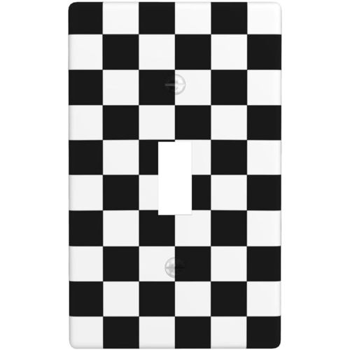 Single Gang Toggle Light Switch Plate Black Checkered Decor, Standard Size 1-Gang 4.50" x 2.76"
