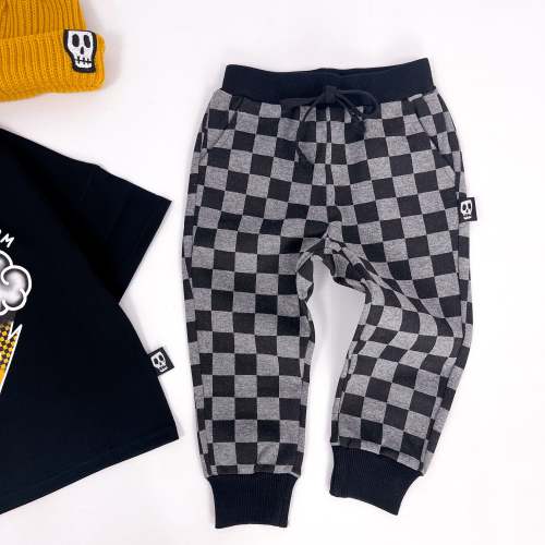 CHECKERBOARD GREY & BLACK JOGGERS