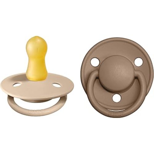 BIBS Pacifiers - De Lux Collection | BPA-Free Baby Pacifier | Made in Denmark | Set of 2 Vanilla/Dark Oak Color Premium Soothers | Size 0-6 Months