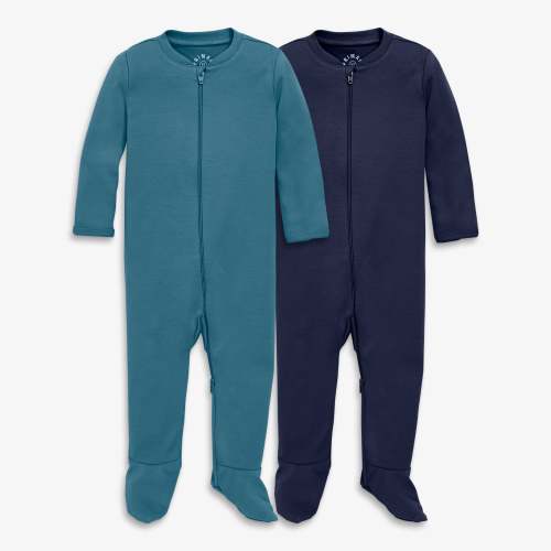 Baby organic zip footie 2-pack - Slate blue / navy / 3-6