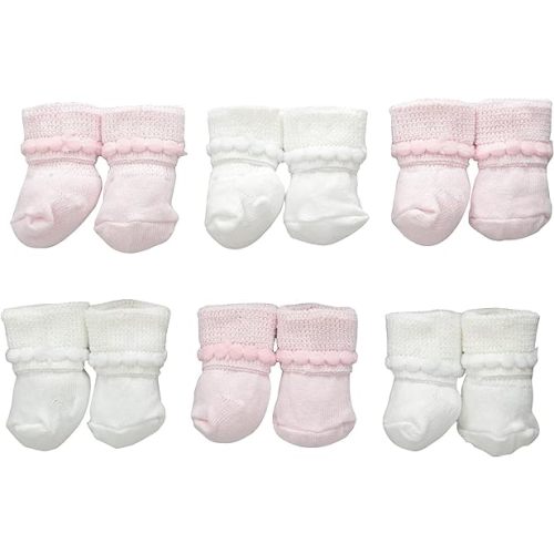 Jefferies Socks Baby Girls Boys Rock-A-Bye Bootie Socks 6 Pack, White/Pink, 0-9 Months