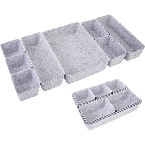 Desk Drawer Organizer Bins, 8pcs Felt Shallow Bathroom Storage Trays, Office Accessories & Workspace Organizers Jewelry & Makeup Boxes Containers(Grey)