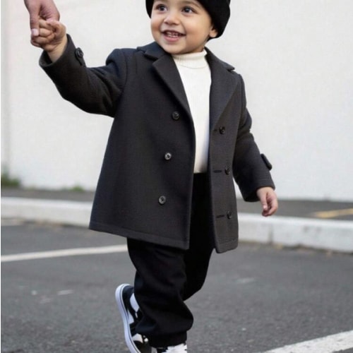 Baby Boy/Girl Classic Double-Breasted Wool Blend Coat, Warm Thermal Lined, Versatile Casual Outerwear, Suitable For Indoor, Outdoor, Daily, Sports, Party, Photography, Holidays In Autumn/Winter Toddler Boy Outfits Gentleman Outfit Toddler Toddler Boy Coat