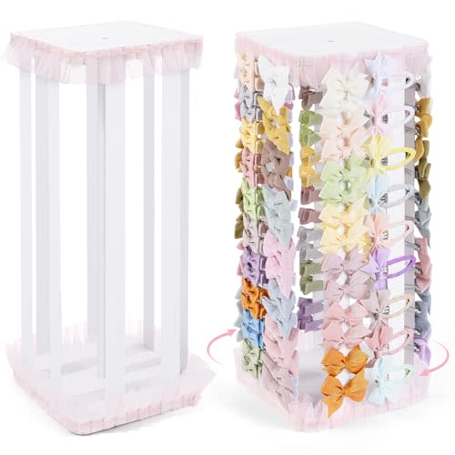 POVETIRE Bow Holder for Girls Hair Bows,White 360 Rotation Hair Bow Organizer, Hair Clips Stand Hair Accessories Rack Display Decors Baby Nursery Toddler Girls Room
