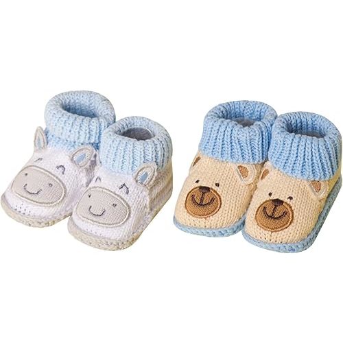 Baby Booties Newborn Infant Hand Crochet Knit Cotton Shoes Booties First Walking Slippers Indoor House Shoes for Baby 2 Pairs