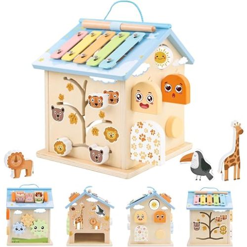 Wooden Activity Cube 8-in-1 Montessori Toys for 6 Months Old 1 2 3 Toddlers