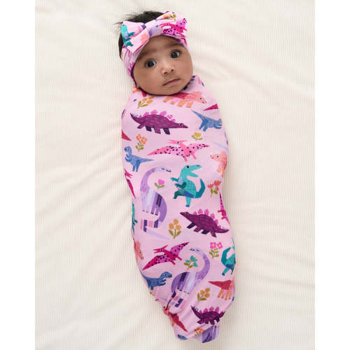 Pink Roar & Explore Swaddle & Luxe Bow Headband Set | Little Sleepies