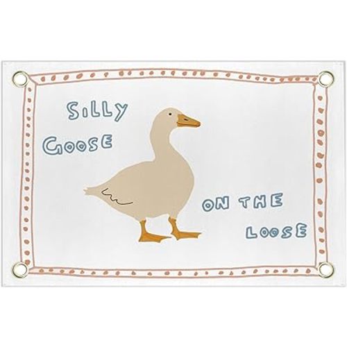 Trendy Cute Silly Goose Wall Canvas Banner, Playroom Decor, Silly Goose on the Loose Wall Decor Hanging Banner Flag for Kids Room Bedroom Playroom Nursery,15.7x11.8 Inch