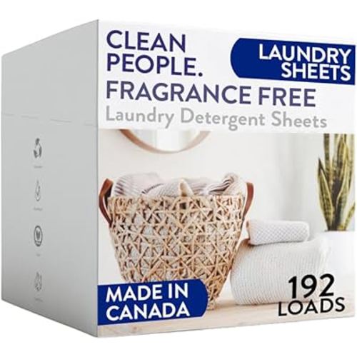 The Clean People Fragrance Free Laundry Detergent Sheets - Laundry Soap - Ultra Concentrated, Recyclable Packaging, Stain Fighting - Fragrance Free, 192 Pack