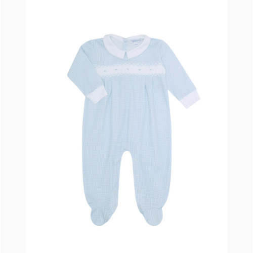 Blue Gingham Smocked Footie