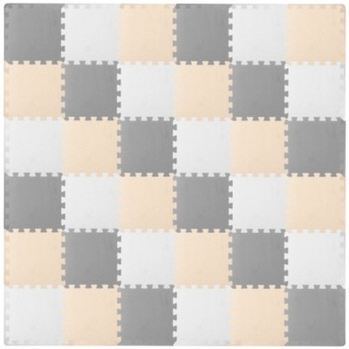 Prosource Kids Solid Floor Play Mat 3/8-in, 36 Sq Ft - 36 Tiles, White/Grey/Beige