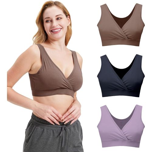 netdraw Women's Bamboo Viscose Nursing Sleep Bra, Ultra Soft Crossover Wire-Free Lounge Maternity Bralette